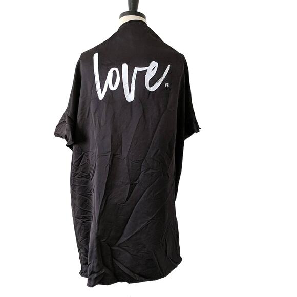Victoria's Secret Ruffle Pajama Black LOVE Satin Silky Sexy Robe Tie One Size OS - Picture 1 of 8